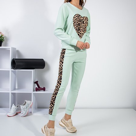 Women's mint sports set with leopard print inserts - Clothing