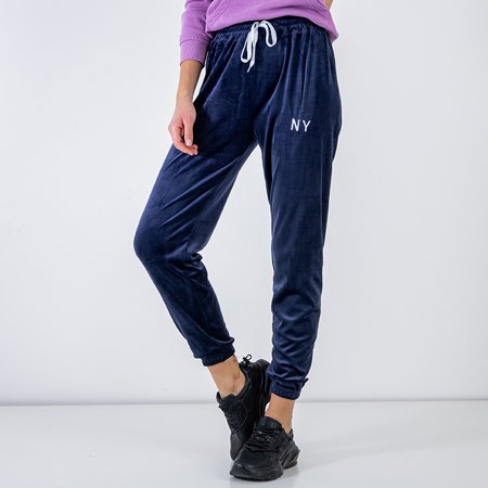 Women's navy blue sweatpants with an embroidered inscription - Clothing