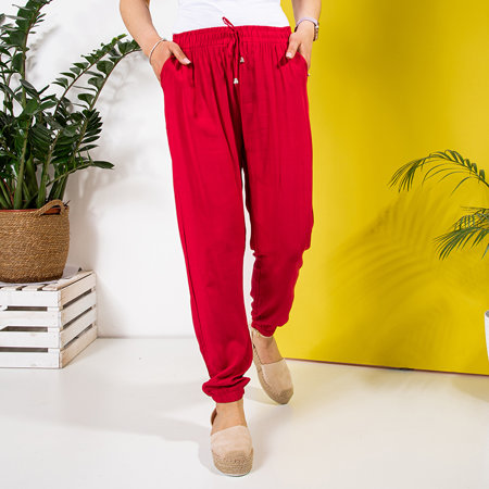Women's red PLUS SIZE fabric pants - Clothing