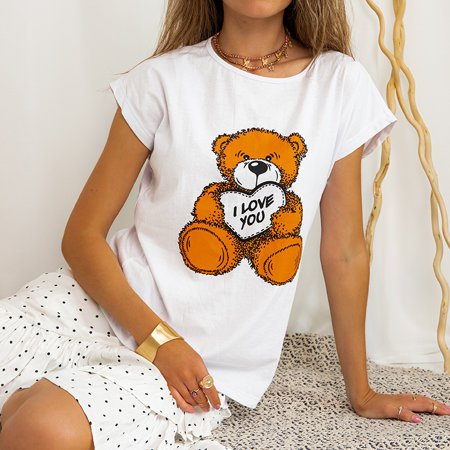 Women's white cotton t-shirt with print - Clothing