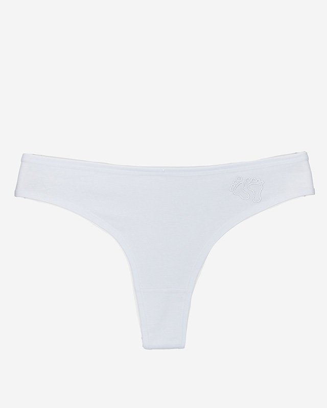 Women's white cotton thong with embroidery - Underwear