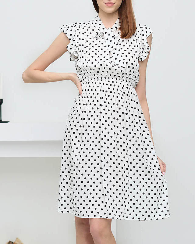 Women's white dress with a tied polka-dot neckline - Clothing