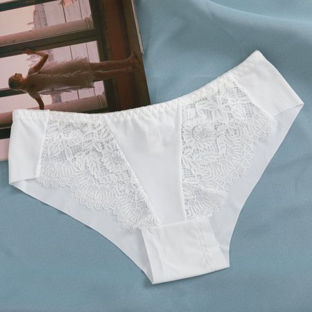 Women's white panties with lace front - Underwear