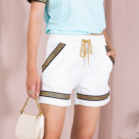 Women's white shorts with a Greek ornament - Clothing