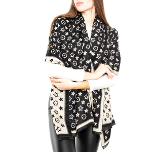 Beige and black patterned women's scarf - Accessories