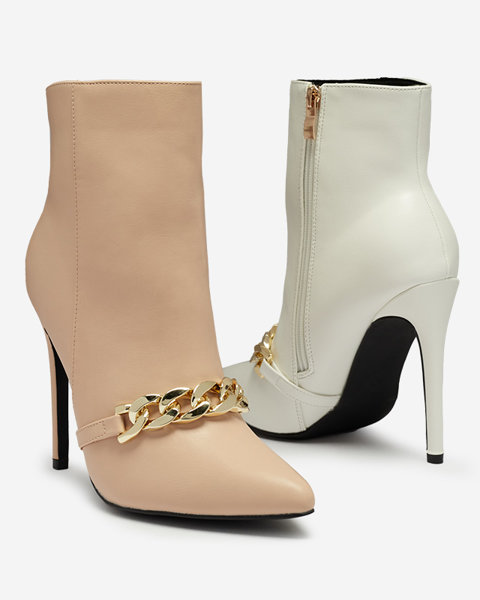 Beige stiletto boots decorated with a chain Rittle- Footwear