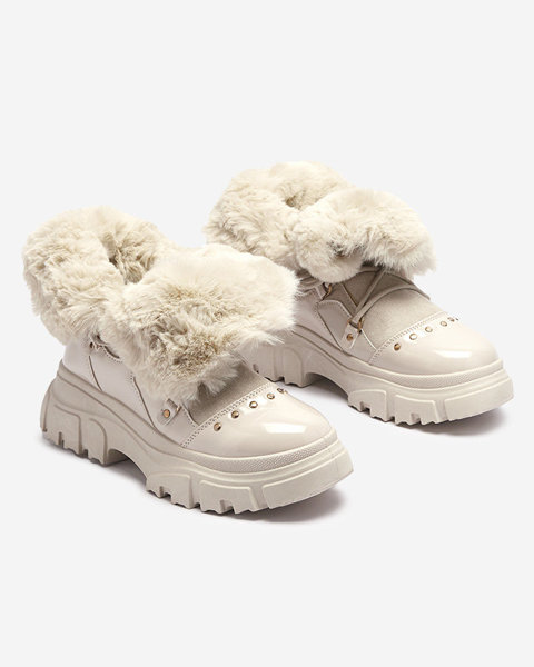 Beige women's lace-up snow boots Fentes- Footwear