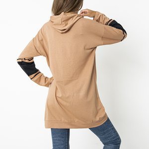 Beige women's oversize sweatshirt with inscriptions - Clothing