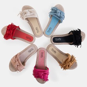Beige women's slippers with fringes Foasia - Footwear