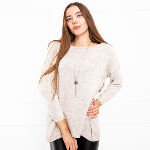 Beige women's sweater with necklace - Clothing