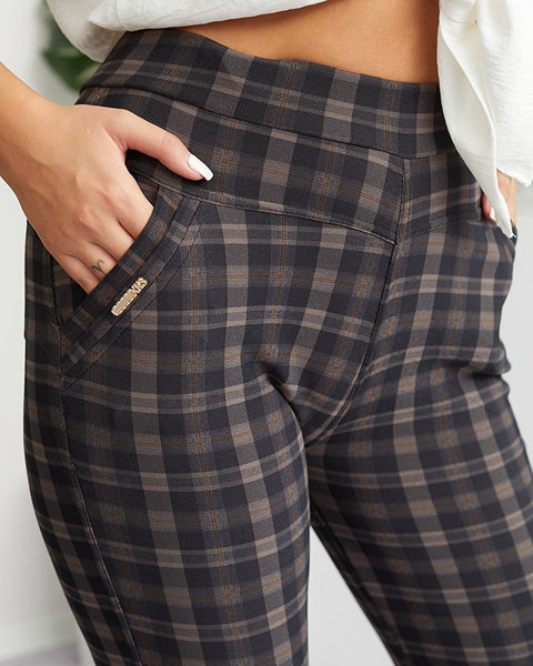 Black and brown checkered women's treggings with pocket details - Clothing