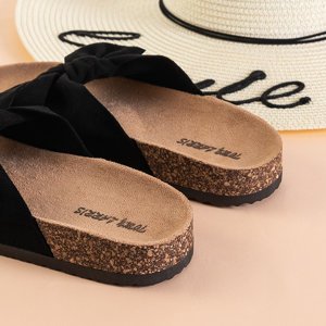 Black and brown women's slippers with a bow Alanza - Footwear