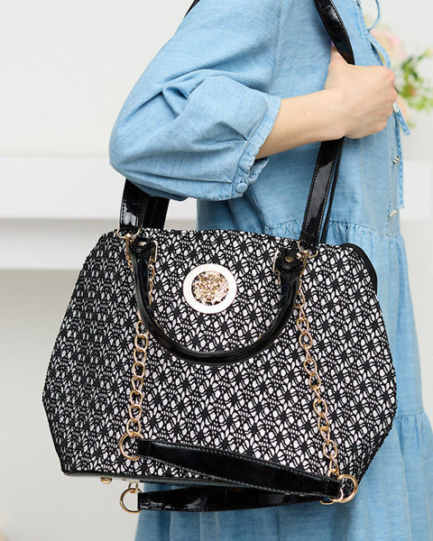 Black and white shiny women's handbag - Accessories