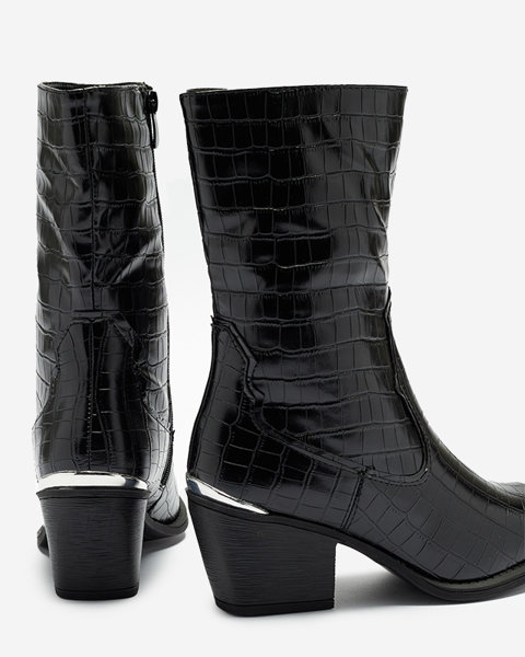 Black cowboy boots for women with Rin embossing - Footwear