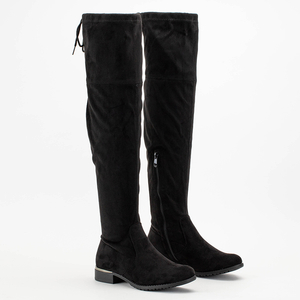 Black eco - suede flat boots Klara - Footwear