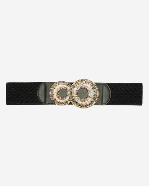 Black elastic belt with a large golden buckle - Accessories