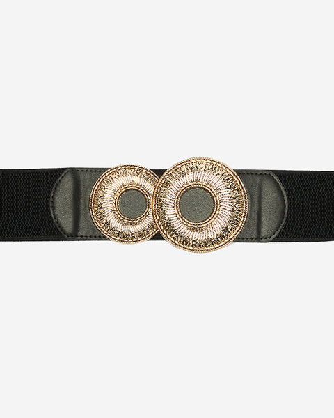 Black elastic belt with a large golden buckle - Accessories