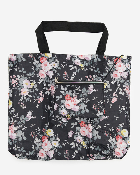 Black foldable shopping bag with sachet and floral pattern - Accessories