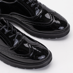 Black lacquered oxford shoes for women Jogya- Footwear
