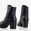 Black ladies ankle boots with Binche decoration - Footwear
