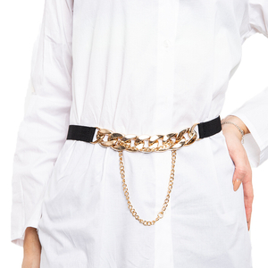 Black ladies elastic belt with gold chain - Accessories