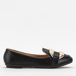 Black ladies loafers with an ornament on the toe Slodis - Footwear