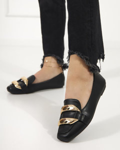 Black ladies loafers with an ornament on the toe Slodis - Footwear