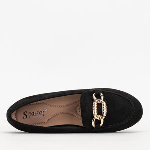 Black ladies loafers with golden ornament Kodreno - Shoes