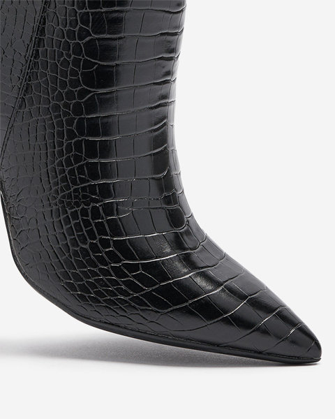 Black women's boots on the post with Cetta embossing - Footwear