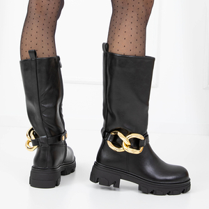 Black women's boots with chain Helari - Footwear