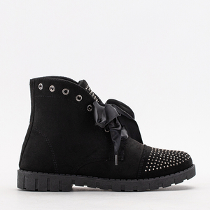 Black women's boots with zircons laced with ribbon Segadi - Footwear