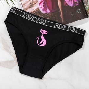 Black women's cotton panties with a kitten - Underwear