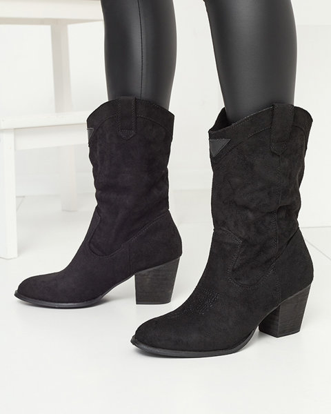 Black women's cowboy boots with Cedira embroidery - Footwear