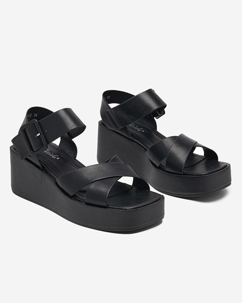 Black women's eco leather sandals on the Scozi wedge - shoes