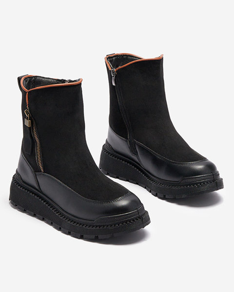 Black women's flat-heeled boots Mefina- Footwear