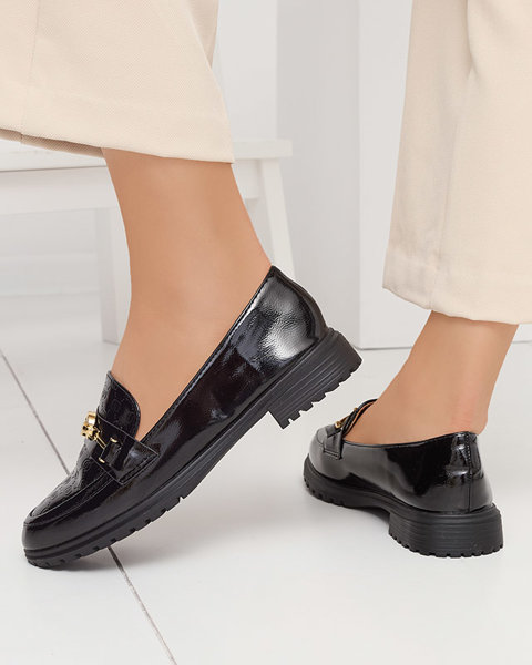 Black women's lacquered moccasins with decoration Udifa - Footwear