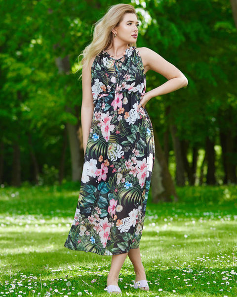 Black women's maxi dress with flowers - Clothing