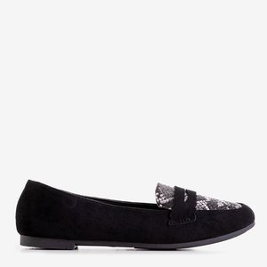 Black women's moccasins with a Blossom snake insert - Footwear