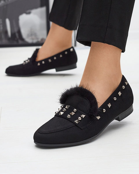 Black women's moccasins with rhinestones and fur Nerrov- Footwear