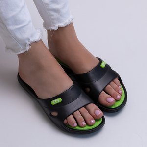 Black women's rubber slippers with a green Briliana insert - Footwear