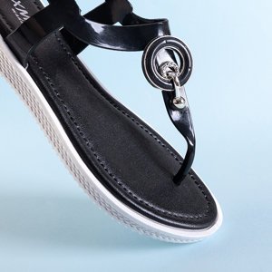 Black women's sandals a'la flip-flops with Dosala decoration - Footwear