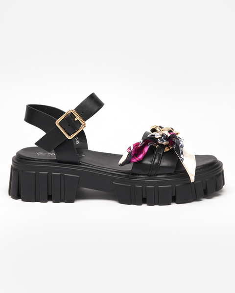 Black women's sandals with flat heels with Terileka embellishments - Footwear