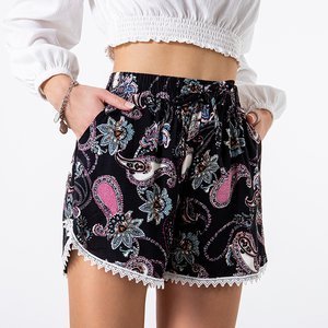 Black women's short shorts with colorful flowers - Clothing