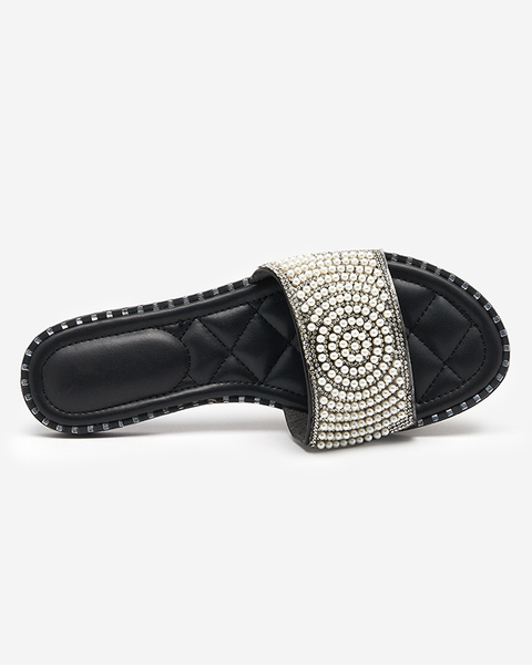 Black women's slippers with Ahaio decorations - Footwear