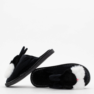 Black women's slippers with a rabbit Rudi - Footwear