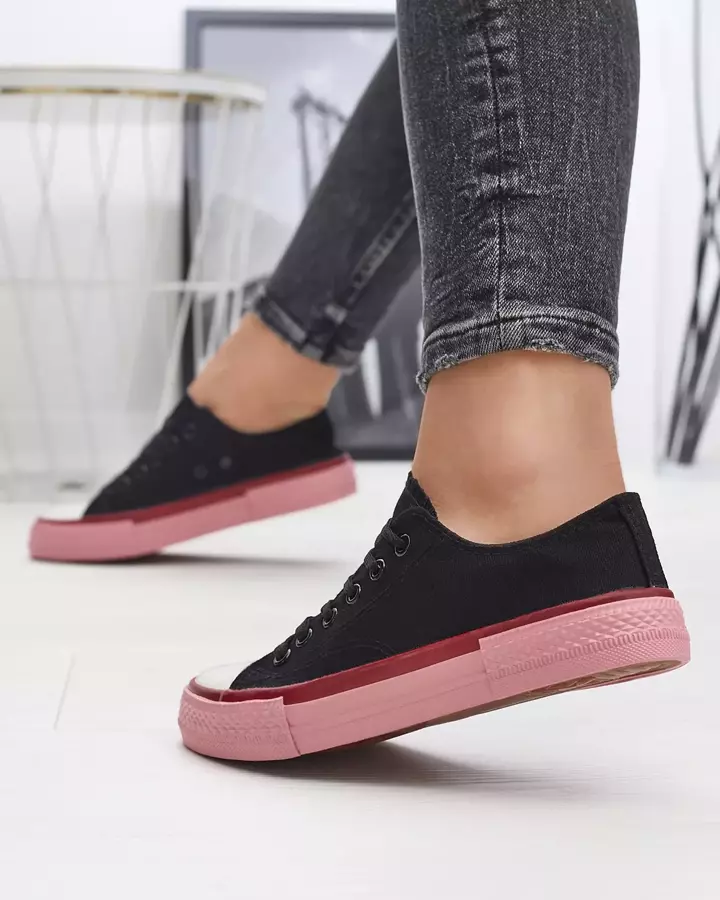 Black women's sneakers with a pink sole Werisa - Footwear
