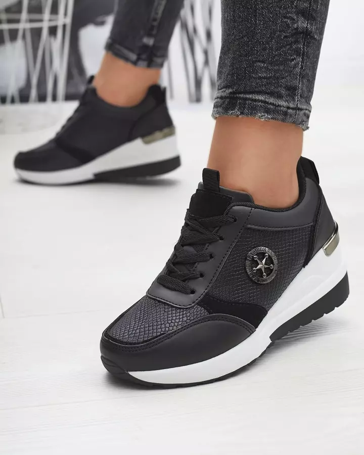 Black women's sports shoes with hidden anchor Amiley- Footwear