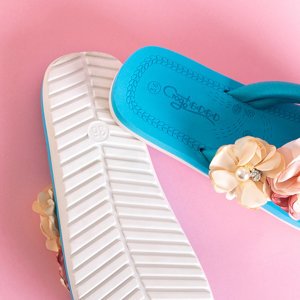 Blue flip flops with decorative flowers Flores - Footwear