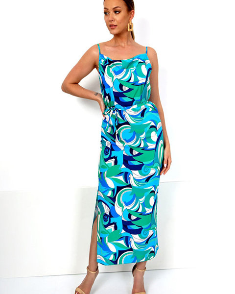 Blue patterned maxi summer dress. Clothing