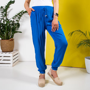 Blue women's fabric pants PLUS SIZE - Clothing